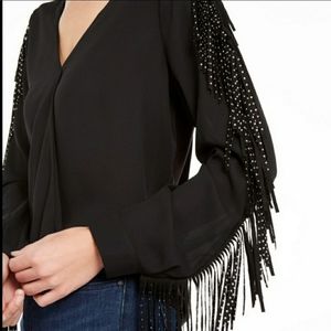 INC Rhinestone Fringe Glitz Runway Blouse Top Size Small